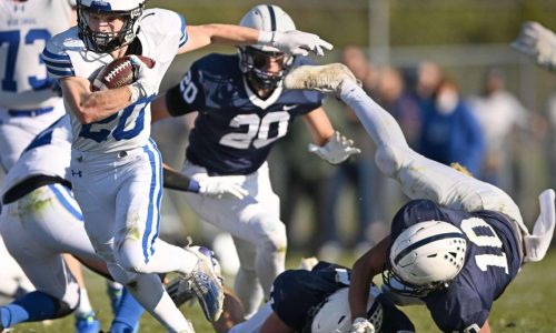 A scramble. A run. A pass while falling down. It’s go time for Geneva’s Nate Stempowski. ‘Play backyard football.’