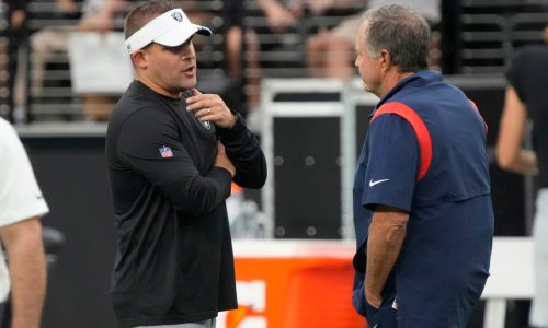 Patriots coach Bill Belichick reacts to Josh McDaniels’ firing in Las Vegas