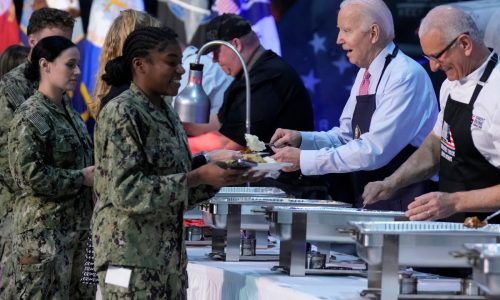 Bidens start Thanksgiving early, visit service members