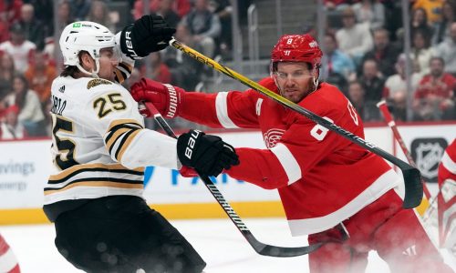 Bruins suffer first regulation loss of season in Detroit, 5-4