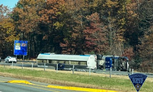 Fuel tanker rolls over in crash, Route 3 shut down in Billerica