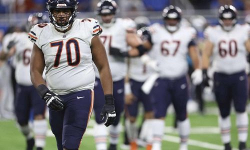 Chicago Bears’ evaluation of ‘ascending’ LT Braxton Jones will play into offseason moves — and his test against Myles Garrett was big