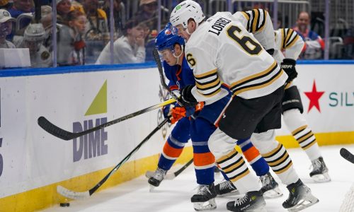 Bruins win wild one on Long Island, 5-4, in shootout