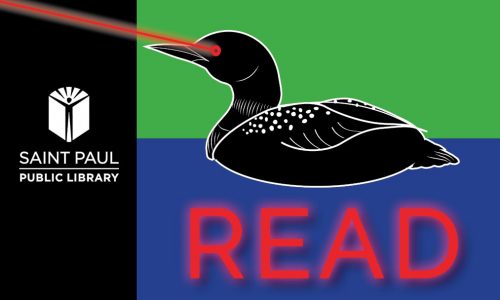 ‘Laser Loon’ decorates new limited-edition St. Paul Public Library cards, stickers, canvas totes, t-shirts… while supplies last