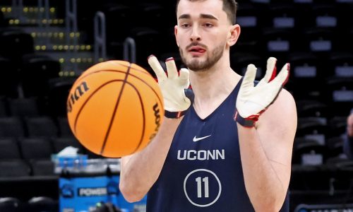 UConn forward and Southboro native Alex Karaban at home in the TD Garden