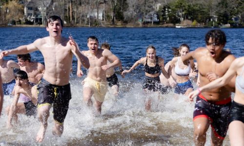 Warm hearts triumph over cold water during plunge to benefit 7-year-old Wellesley girl