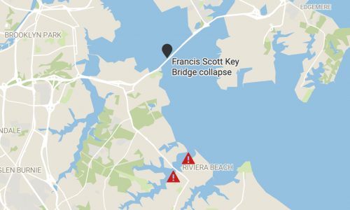 Map: View where debris from the Key Bridge collapse has been reported