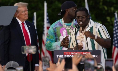 Trump appeared on stage at his Bronx rally with two rappers charged in a felony gang case