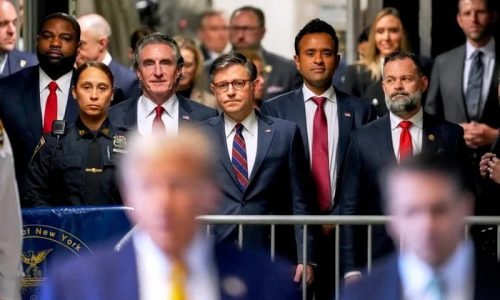 Speaker Mike Johnson, Vivek Ramaswamy Join Trump in Court on Tuesday