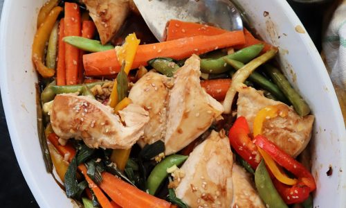 Teriyaki chicken tray bake feeds family in a flash