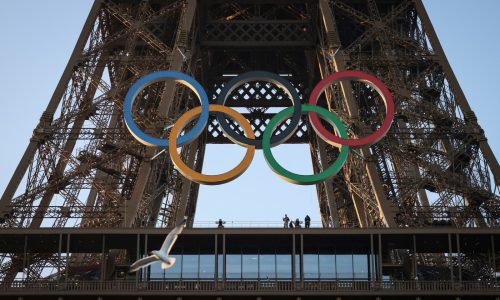 Paris Olympics organizers unveil Olympic rings mounted on the Eiffel Tower