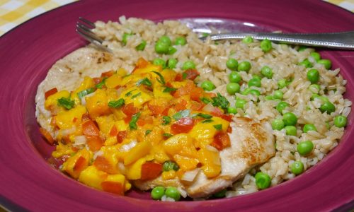 Quick Fix: Veal Scallopini with Mango Salsa and Brown Rice and Peas