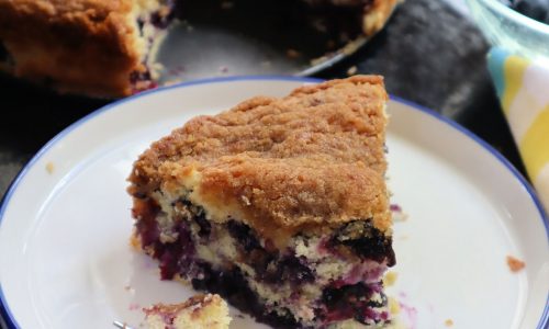 Blueberry crumble coffee cake made for vacation mornings