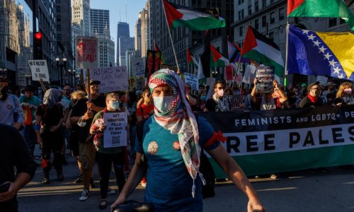 Pro-abortion rights and LGBTQ+ protesters rally ahead of the start of the DNC