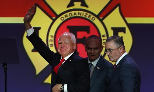 Walz brings the schmaltz in address at firefighters convention in Boston