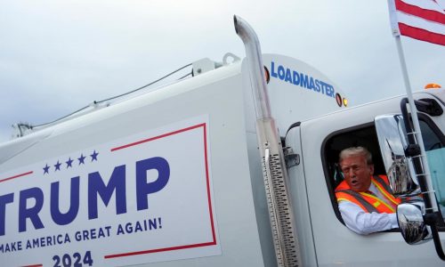 Donald Trump boards a garbage truck to draw attention to Biden remark