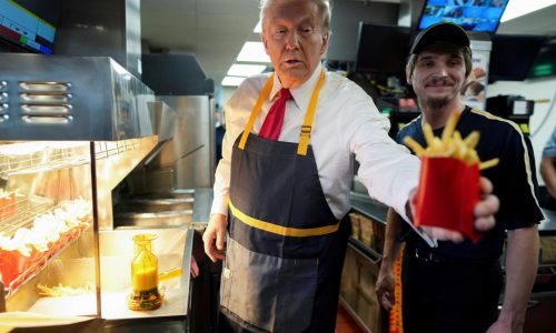 Trump works the fry station and holds a drive-thru news conference at a Pennsylvania McDonald’s