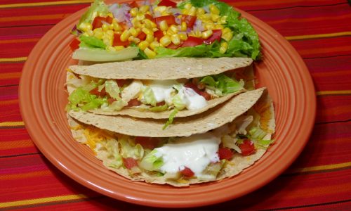 Turkey Tacos with Corn and Red Pepper Salad