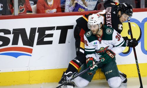 Without Kirill Kaprizov, Wild rally to salvage a point in Calgary