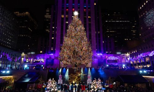 The Rockefeller Center Christmas tree lights up in New York City