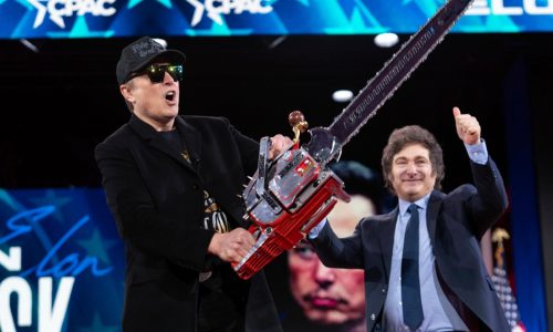 Musk waves a chainsaw and charms conservatives talking up Trump’s cost-cutting efforts