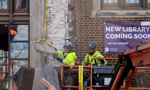 Demolition continues on the the Hamline-Midway Library in St. Paul