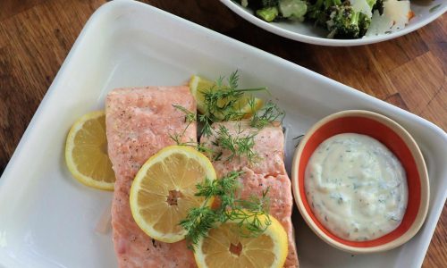 Recipe: Poached salmon and broccoli Caesar salad make a healthy, hearty meal