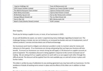 Ivy owner apologises for demanding discounts from suppliers