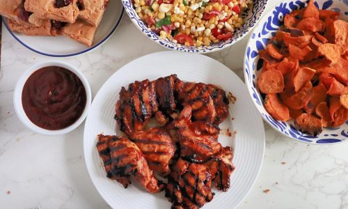 Grilled chicken slathered in a homemade barbecue sauce stars in this $25 dinner for four