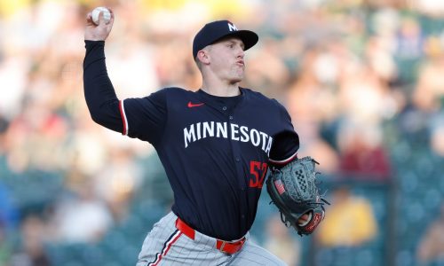 Zebby Matthews throws live batting practice for Twins
