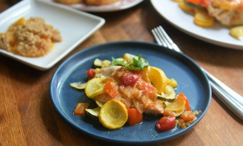 Grilled chicken, bruschetta and peach crisp a great budget meal