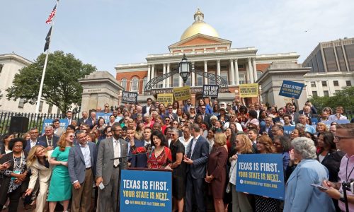 Texas Democrats rally outside Massachusetts State House amid redistricting fight