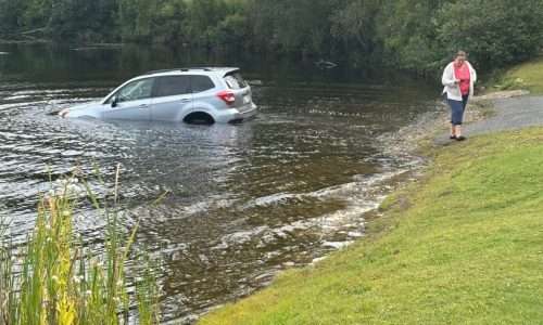 Watch: Anti-ICE protester’s car takes a dive into Pratt Pond in Upton