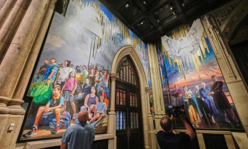 A massive mural honoring NYC immigrants now fills the entrance to St. Patrick’s Cathedral