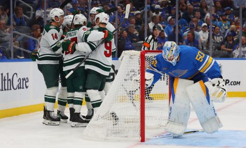 Wild deliver Hartman attack to Blues in opener
