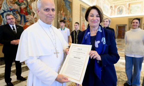 U.S. Sen. Amy Klobuchar meets with Pope Leo XIV during Vatican visit