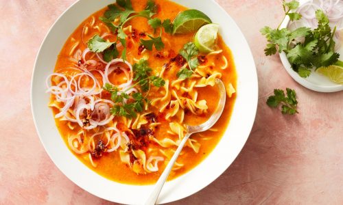 Five weeknight dishes: Creamy butternut squash noodle soup, shrimp and bacon burritas and more