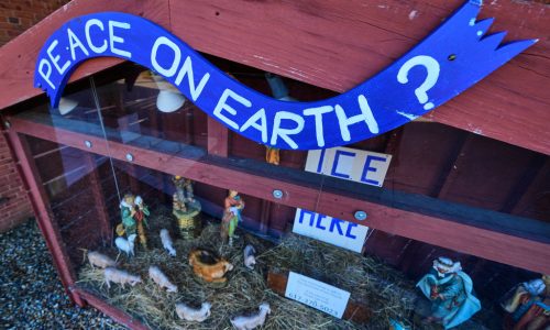 Church Nativity scenes add zip ties, gas masks and ICE to protest immigration raids