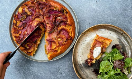 Upside-Down Savory Polenta Tart adds vegetarian flair
