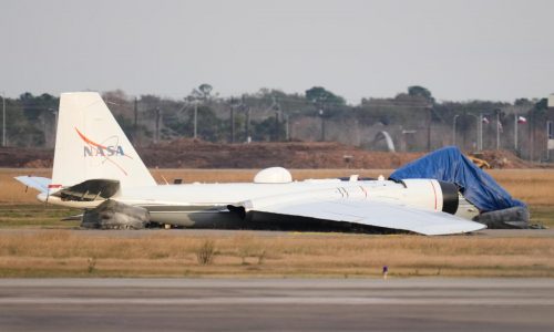 Video shows flames flying from NASA plane that touched down without landing gear