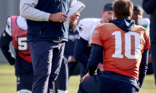 Patriots’ Mike Vrabel wants to partner with Foxboro High after Drake Maye’s friendly banter