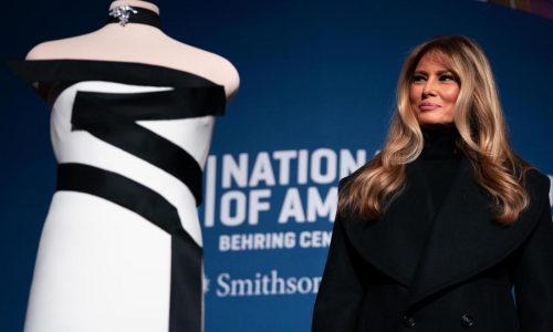 Melania Trump donates her white and black-trimmed inaugural ball gown to the Smithsonian