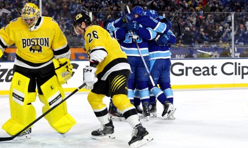 Bruins blow four-goal lead, suffer deflating shootout loss in Stadium Series game