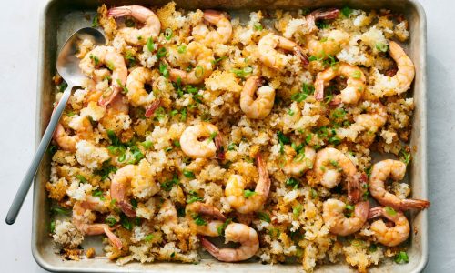 This sheet pan shrimp and rice is extremely nice